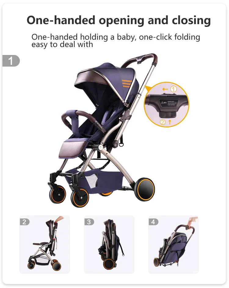 Детская коляска может лежать и лежать, легкая складная четырехколесная коляска для новорожденных, детская коляска