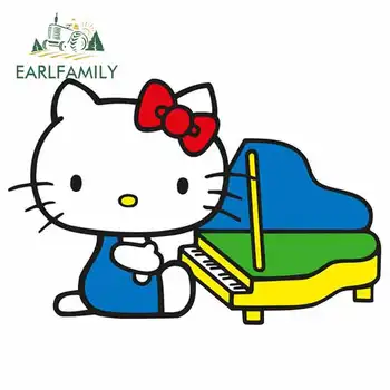 

EARLFAMILY 13cm x 8.8cm for Hello Kitty Plays The Piano Car Sticker Motorcycle Decal Window Car Styling Waterproof Graphics