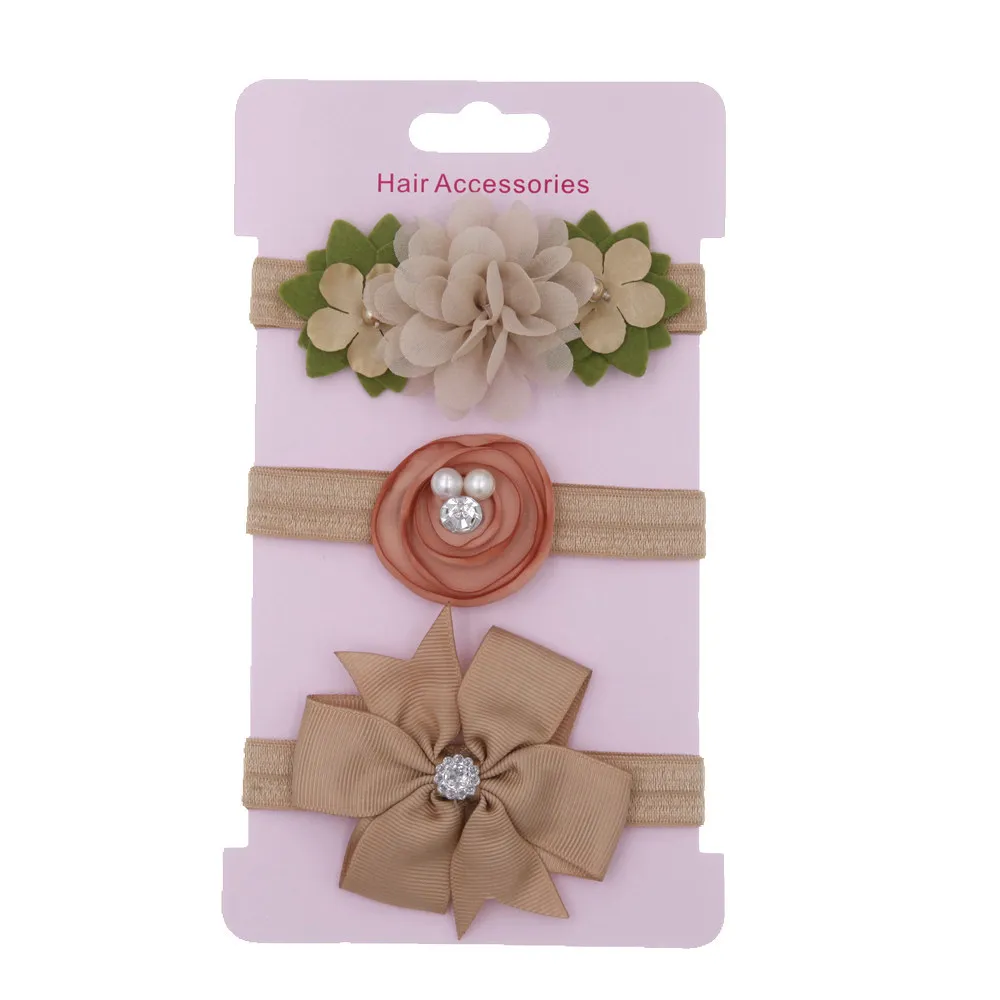 14 khaki bows 3 шт./компл. эластичный головной повязки для детей нарисованной длинноволосой девочкой, аксессуары, малоенькая прогулочная коляска девочки, Пышное Платье из нейлона тюрбан обтягивающие эластичные резиновые повязка на голову - Цвет: 14 khaki bows