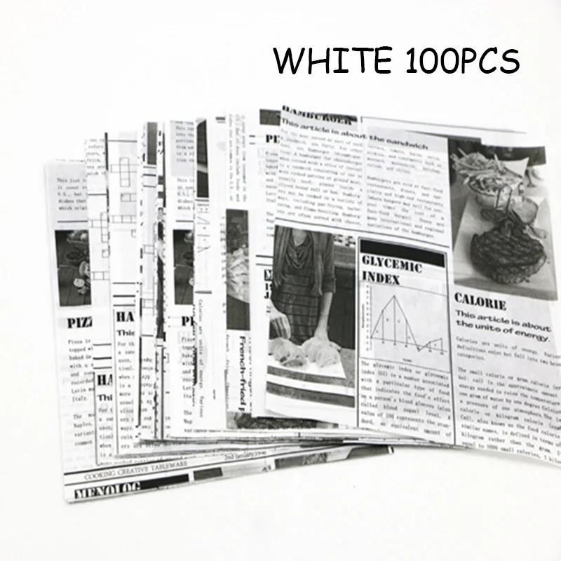 white 100pcs С восковым покрытием Бумага обертка для масла Бумага газетный рисунок Бумага Еда Класс жиропоглощающие салфетки 22*22 см/50/100/200 шт - Цвет: white 100pcs