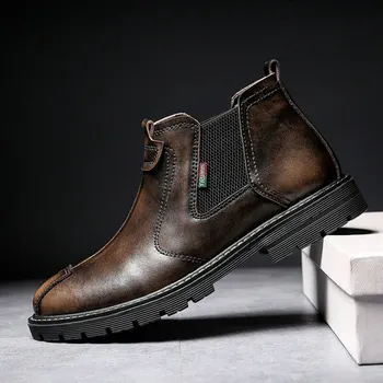 

New Autumn Cow Leather Men Lace-Up Boots Motorcycle Ankle Boots Men Genuine Leather Shoes A54-73