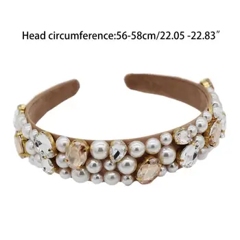 

Handmade Full Jeweled Baroque Wide Headband Semicircle Faux Pearl Rhinestone Bridal Wedding Hair Hoop Women Prom Party Headwear
