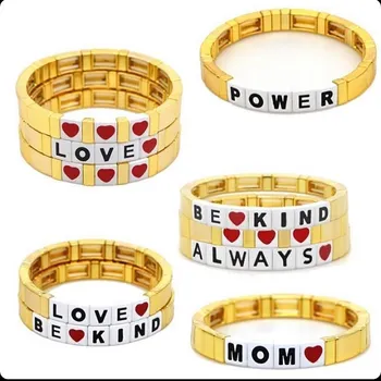 

Shinus Bracelet For Women Tile Bracelets 2020 Gold Pulseras Mujer Moda LOVE Letter Jewelry Armband Heart Metal Beads Jewellry