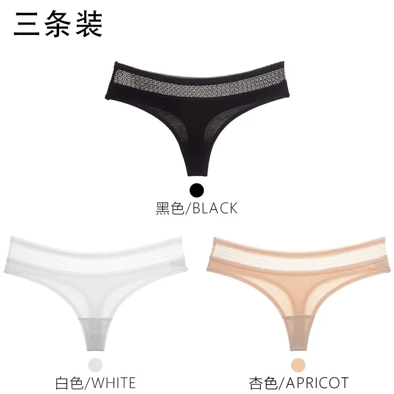 3Pcs Pure Cotton Soft Women's Sexy Lace Panties Thongs G Strings Seamless Underwear Women Panty Briefs Bikini Cotton Crotch - Цвет: Синий