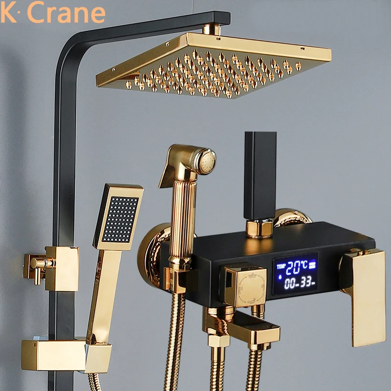 ร้อนเย็นชุดห้องน้ำSmart ThermostaticระบบWall Mount Digital Displayก๊อกน้ำสแควร์หัวอ่างอาบน้ำGrifos 1