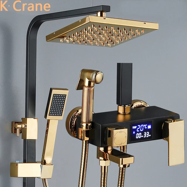 ร้อนเย็นชุดห้องน้ำSmart ThermostaticระบบWall Mount Digital Displayก๊อกน้ำสแควร์หัวอ่างอาบน้ำGrifos 1