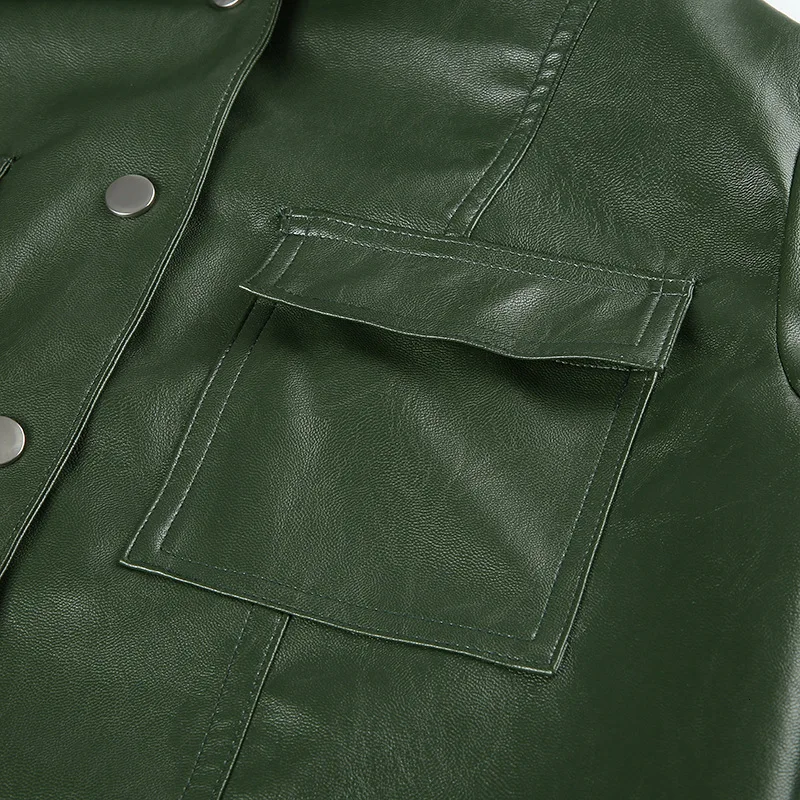 Streetwear Handsome Pu Leather Thin Jacket Single Breasted Short Women Outerwear