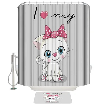 

Kitten Bow Pink Shower Curtain Set and Anti-slip Floor Mat Outdoor Rugs