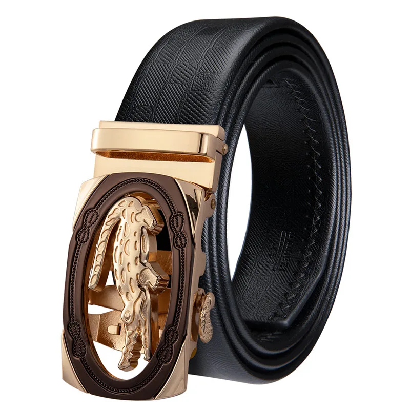 PD-0098-DE-A Hi-Tie, известный бренд, мужской ремень, Воловья кожа, натуральная кожа, черный ремень, автоматическая Золотая Пряжка, высокое качество, деловые мужские ремни - Цвет: PD-0098-DE-A