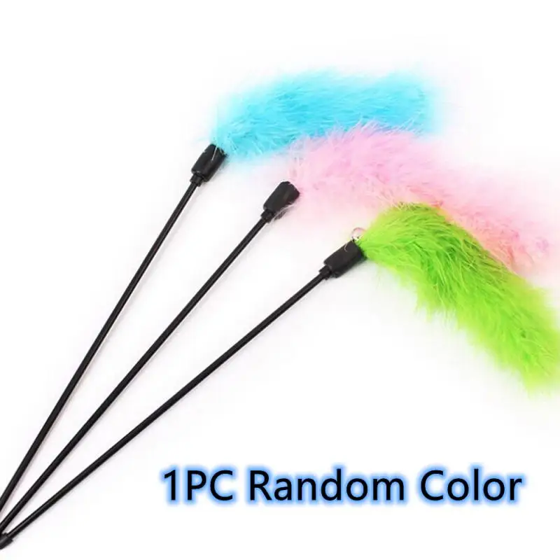 1PC Random Color Turkey Feathers Tease Cat Stick Premium Pet Interactive Toy Colorful Tease Cat Funny Stick Pet Kitten Supplies 