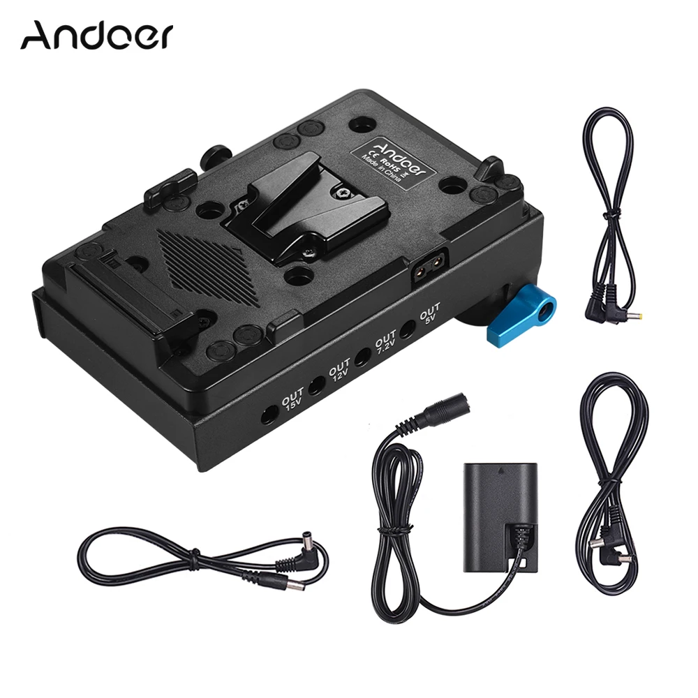 Andoer V Mount V-lock Battery Plate Adapter for BMCC BMPCC Canon 5D2/5D3/5D4/80D/6D2/7D2 with Dummy Battery Adapter