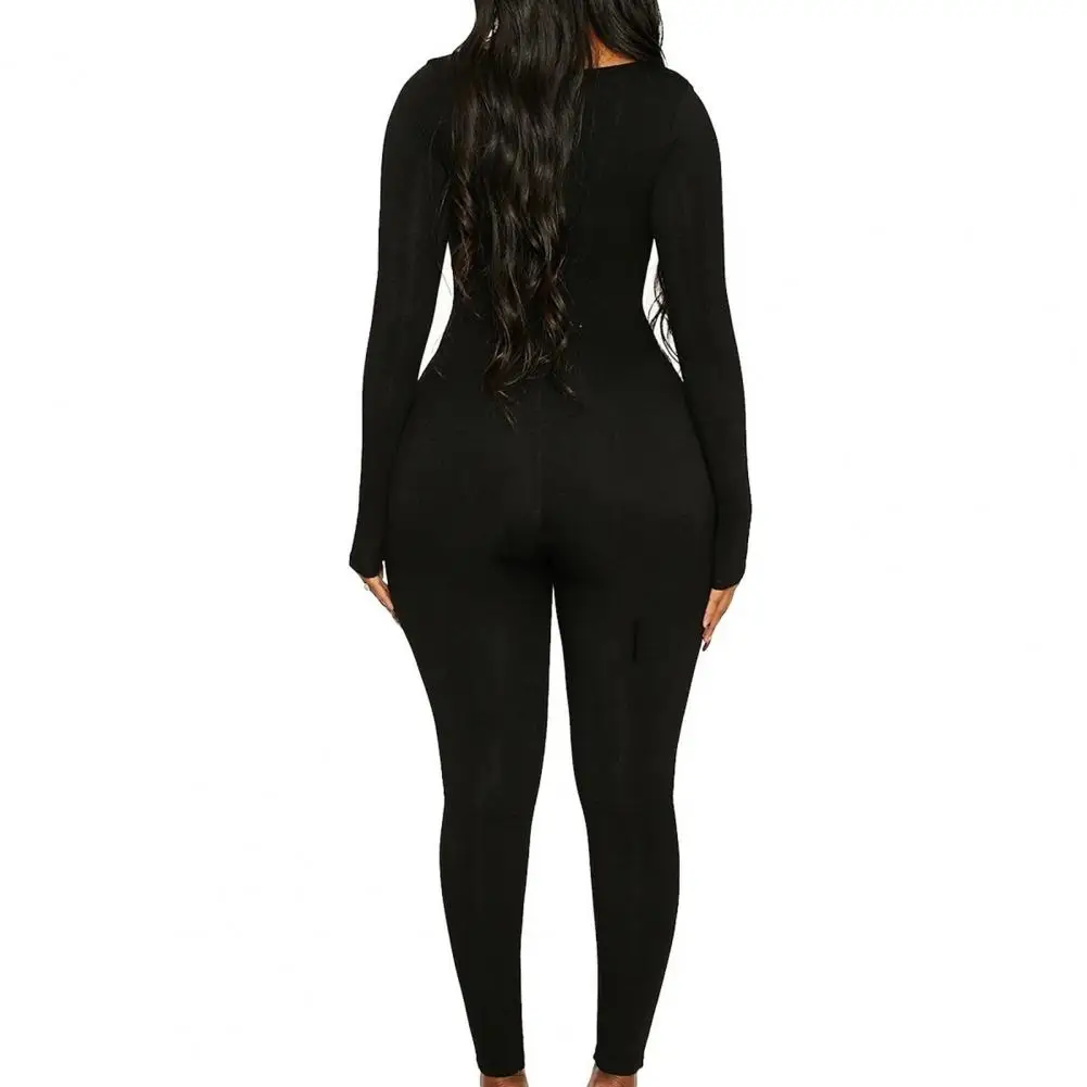 Soft Playsuit Solid Color High Elastic Bodycon Jumpsuit Female Clothing