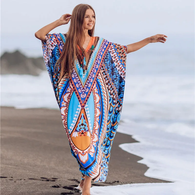 

Bohemia Style Beach Cover-ups Bathing Suit Cover Ups Kaftan Summer Dress Women Beach Wear Swim Suit Cover Up Robe De Plage