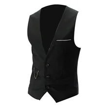 2021NEW Vests Fashion Men Solid Color V Neck Sleeveless Button Pocket Blazer Suit Waistcoat