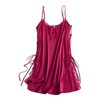 

Sexy Split Spaghetti Strap Nightdress Lace Nightie Patchwork Sleepwear Nightgown Satin Intimate Lingerie Nightwear Home Clothes
