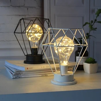 

Creative Wrought Iron LED Table Lamps Geometric Diamond Shaped Bed Bedside Decorative Night Light Room DesktopLights