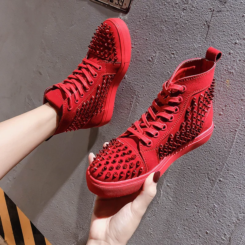 

Rivets Lady Boots Platform Sports Shoes Woman Summer Booties Luxury Designer Round Toe Flat Heel Lace Up Ladies Med Autumn Mid