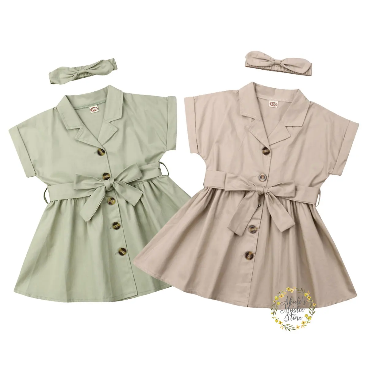 Платье с отложным воротником и ремнем для девочек 2-7 лет | Детская одежда обувь