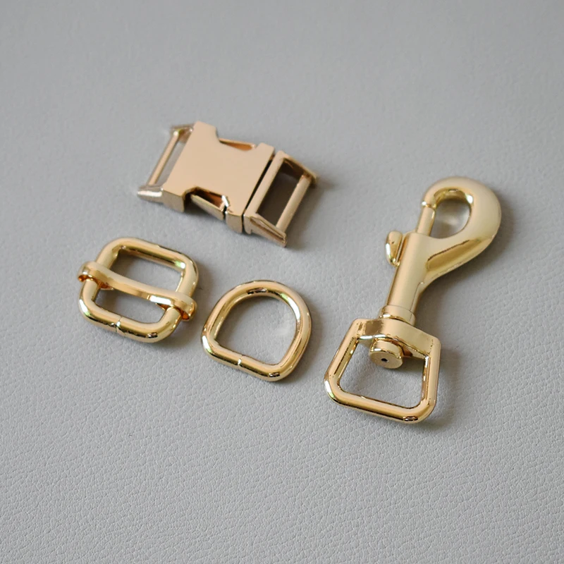 100 sets/lot Metal release buckles D rings sliders 15mm webbing for dog collar adjustable buckles DIY leather chain accessories - Цвет: Gold
