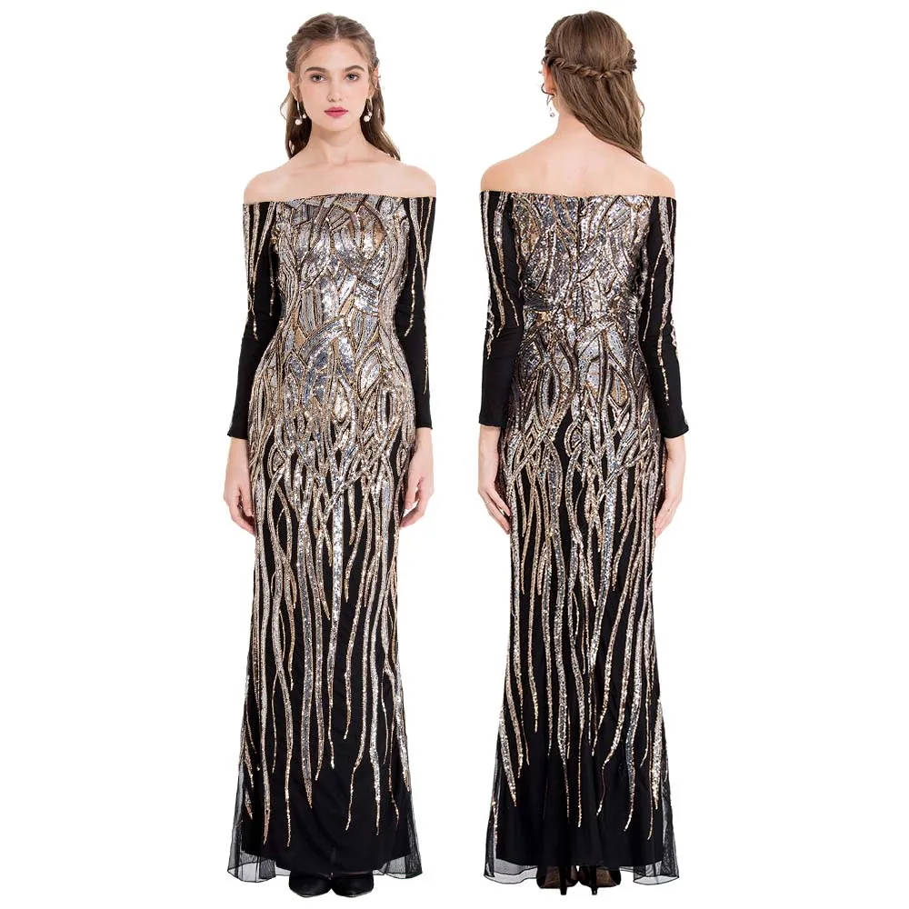Angel-Fashion Формальные Вечерние платья Сверкающее золото арт-деко блесток винтажное праздничное платье 407 404 - Цвет: 404 gold black
