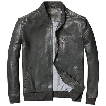 

Genuine Leather Jacket Men Real Sheepskin Motorcycle Biker Leather Jacket Coat Casual Slim Male Spring Autumn jaqueta de couro