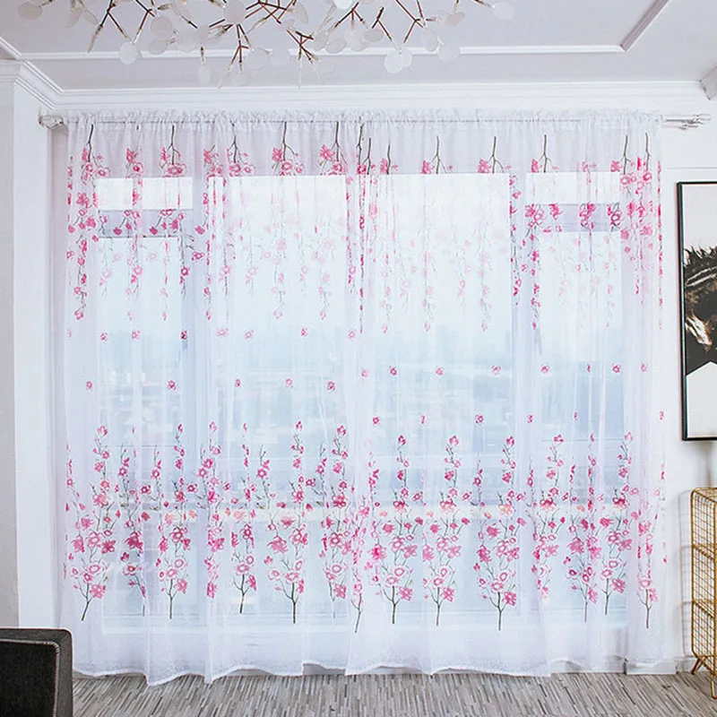 Дверь экран вуаль прозрачные Занавески для окна шторы драпировка спальня занавески s пасторальный персиковый цвет Фон рождественские украшения для дома