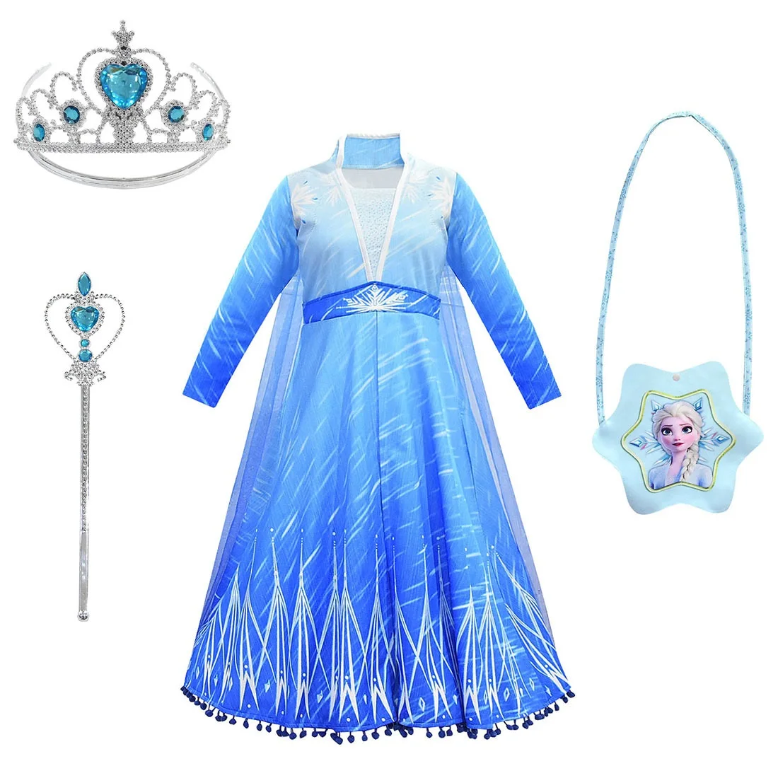 ELSA- bag 4pcs Снежная королева 2 для маленьких девочек платье принцессы платье с принцессой Анной и Эльзой для девочек Костюмы Косплэй костюм «Эльзы»; костюмы на Хэллоуин для рождественской вечеринки с украшением в виде короны - Цвет: ELSA- bag 4pcs