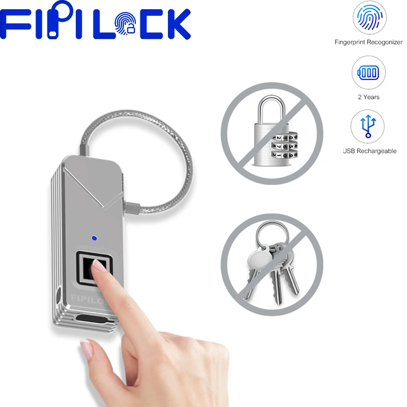 

Fipilock Type-C Rechargeable Smart Keyless Fingerprint Lock IP65 Waterproof Anti-Theft Security Padlock Door Luggage Case Lock