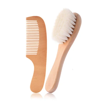 

Newborn Brush and Comb Set Soft Bristles Brush and Wooden Comb Infant Hair Care Tools Kids Massage Baby Kit Pure Natural Brush