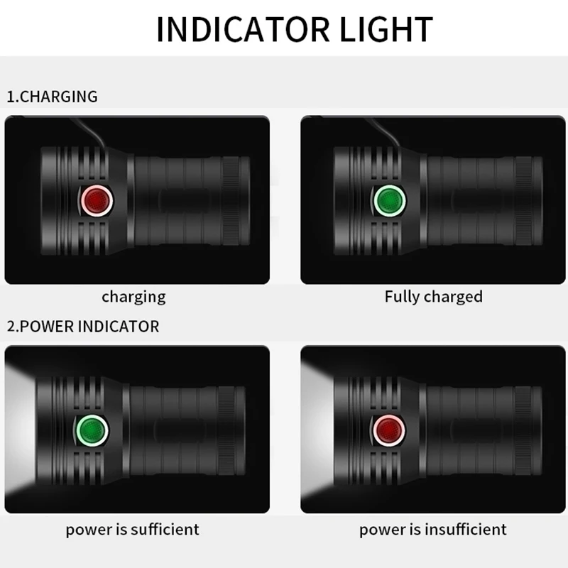  10400mAH Quad Core 3*XHP90 Ultra Powerful LED Flashlight 18650 Built-in Battery USB 3 Modes LED Fla