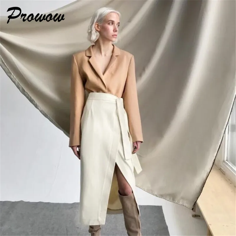 Suede Long Skirt Women Retro Female Hight Waist Asymmetry Casual Women Wrap Skirt Ladies Long Skirt Jupe Longue Femme Slim