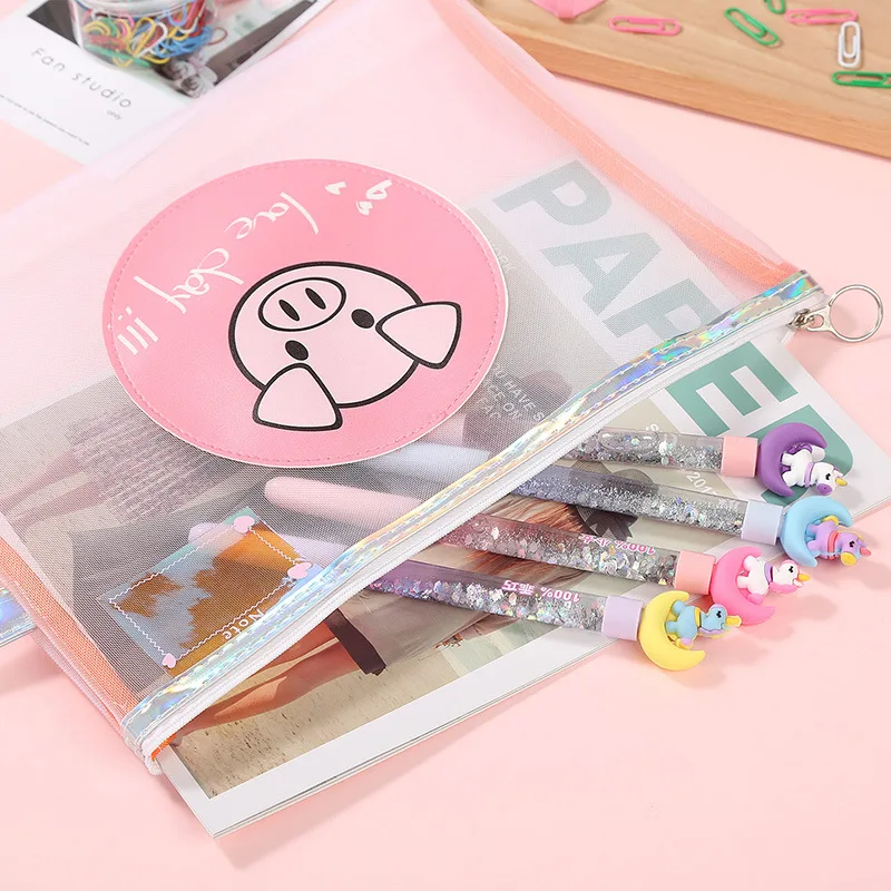 AngelHere Store, 1 шт./партия, Kawaii, сумка для файлов, корейская девочка, поросенок с сердцем, прозрачная сумка для информации, Канцтовары офисный школьный пакет, поставка