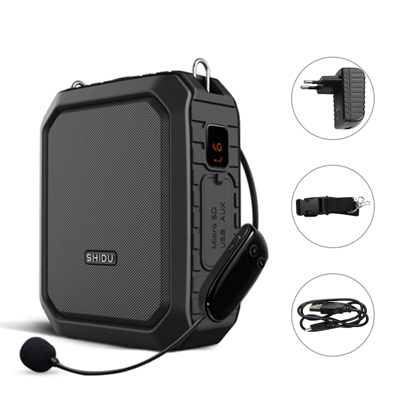 Comprar SHIDU 25W Amplificador de voz inalámbrico portátil para profesor  4000mAh Batería Altavoz Bluetooth con micrófono Echo AUX Grabación S28 S512