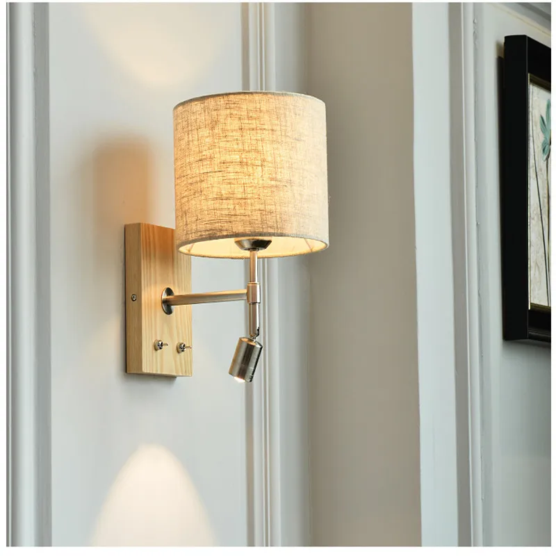 

Wooden LED Bed Wall Lamp Reading LED Wall Light Bedroom Living Room Aisle Balcony Simple Lighting Fixture Corridor WY33012