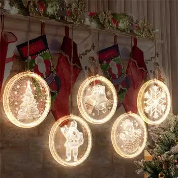 

3D Hanging Santa Claus Snowflake LED Curtain Decorative Light Christmas Ornaments+Remote Control For Home Holiday Lantern