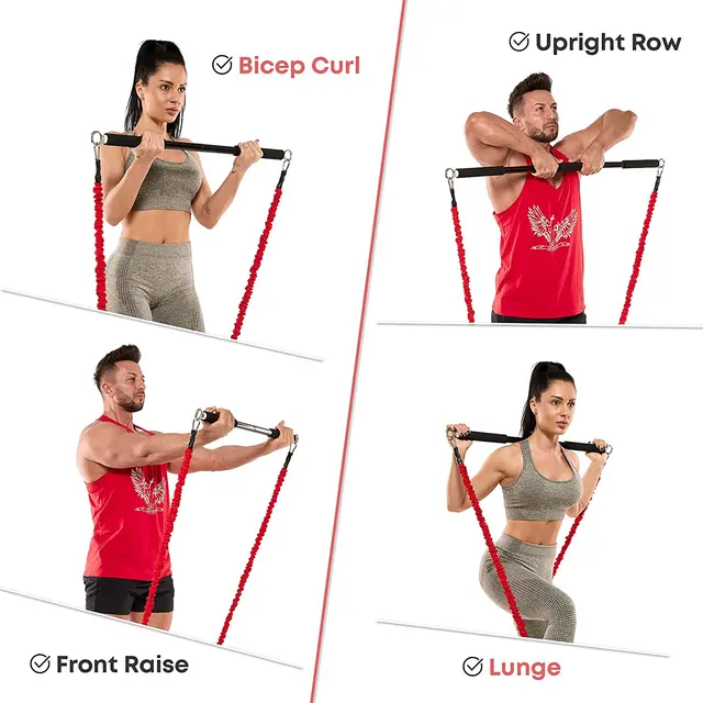 Workout Bar Fits All Resistance Bands with Clip Portable Resistance Bands Exercise Bar for Fitness Home Gym Workout Full Body 6