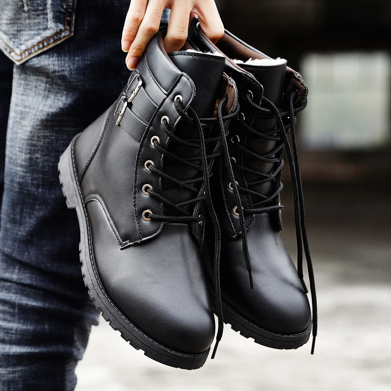 Botas hombre/черные теплые зимние мужские ботинки; кожаные ботильоны; Мужская защитная обувь; мужские зимние ботинки на меху в стиле милитари; Zapatos De Hombre VII