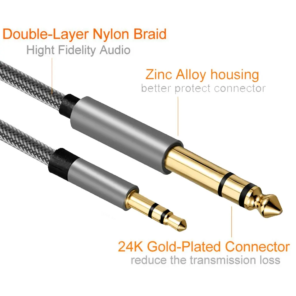 Jack 6.35mm to 3.5mm Adapter Audio Cable for Mixer Amplifier Speaker Gold Plated 6.5mm 3.5 Jack Splitter Audio Cable