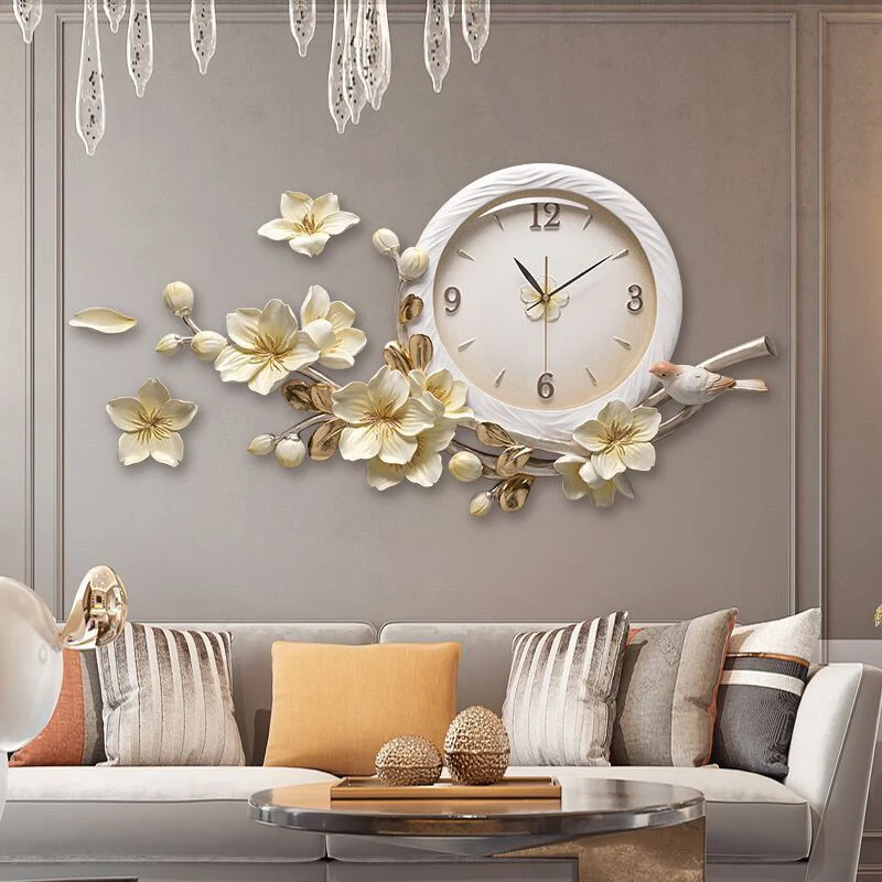 Ceramic Resin Flower Bird Wall Clock Pastoral Wall Mirror Sticker Z1116-1  