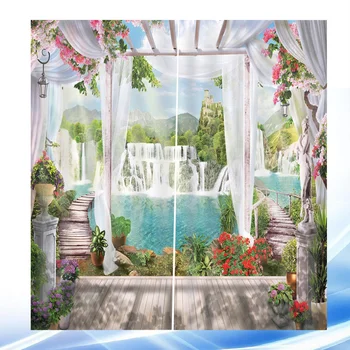 

1pc Curtain Universal Polyester Waterproof Printing Decorative Curtain for Bedroom