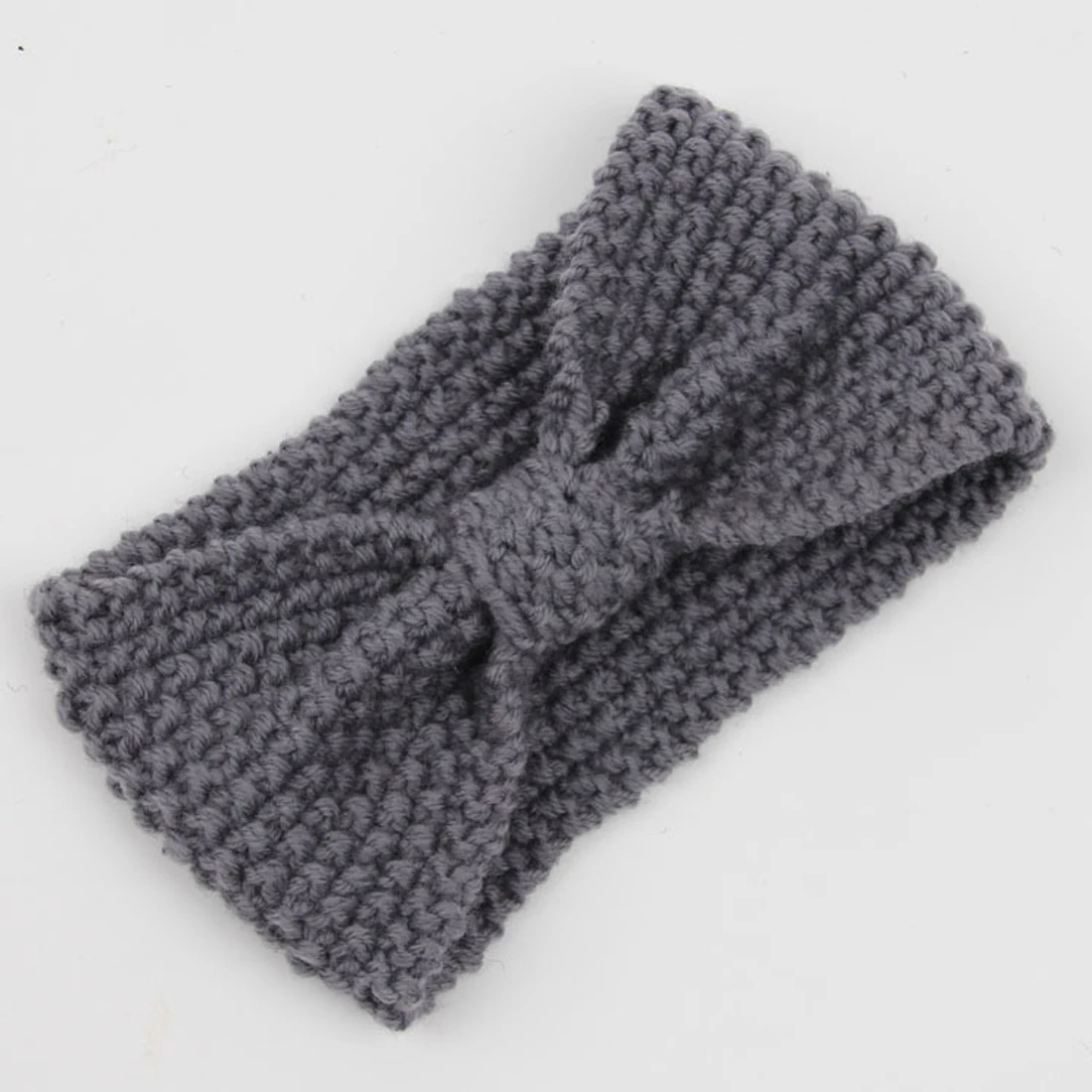 Светло-серый Вязаный хлопок Hairband ушной теплый ободок Девушки Женщины DIY крючком крест чалма с бантиком мягкий зимний теплый головной убор - Цвет: Светло-серый
