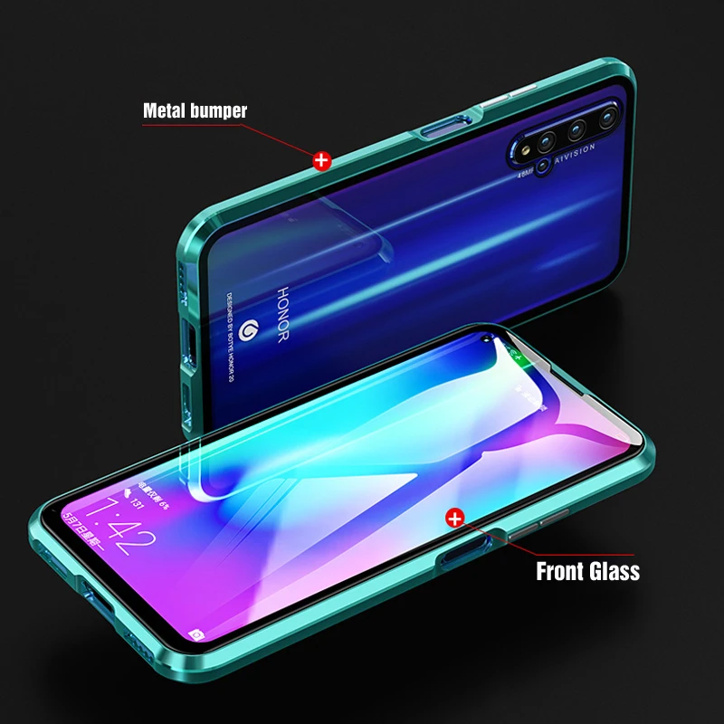 360 полный защитный чехол для Honor 20 Pro Honor20 20Pro телефон магнитный металлический бампер Броня Передняя стеклянная крышка на Honor 20 чехол