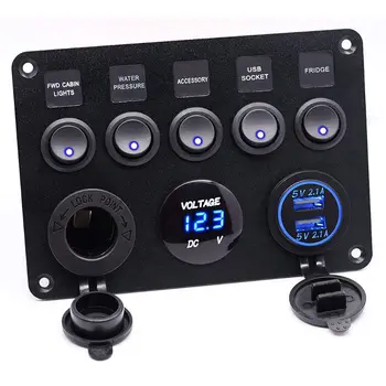 

Hot New 12-24V Cat-eye Switch Combination Panel with Fuse Box Protection Voltmeter Power Socket Dual USB Car Charger
