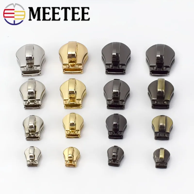 

50pcs Meetee 3# 5# 8# 10# Metal Zipper Head Pull Slider Zip Lock Bag Luggage Garment DIY Repair Kit Hardware Accessories AP604