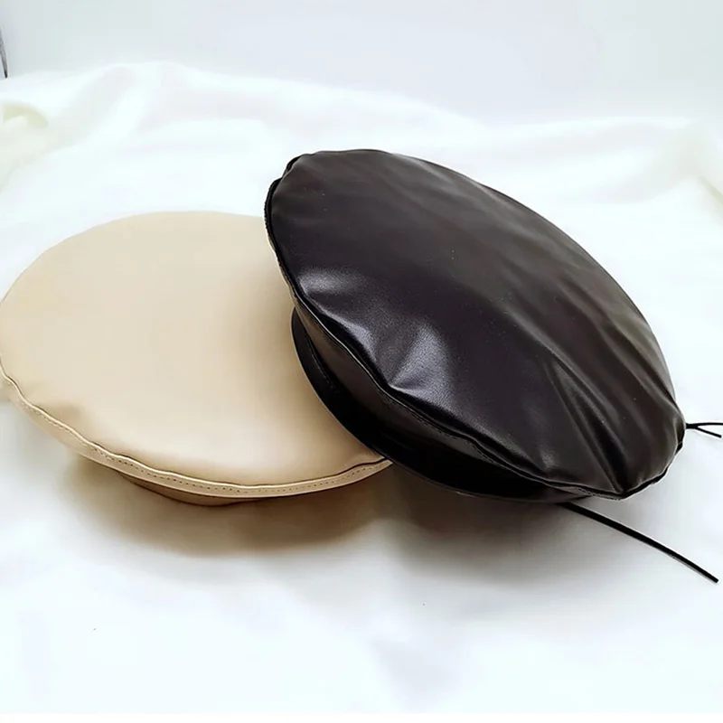 Women Girl Beret French Artist Warm Wool Winter Beanie Hat Cap Vintage Plain Beret Hats Solid Color Elegant Lady leather Caps
