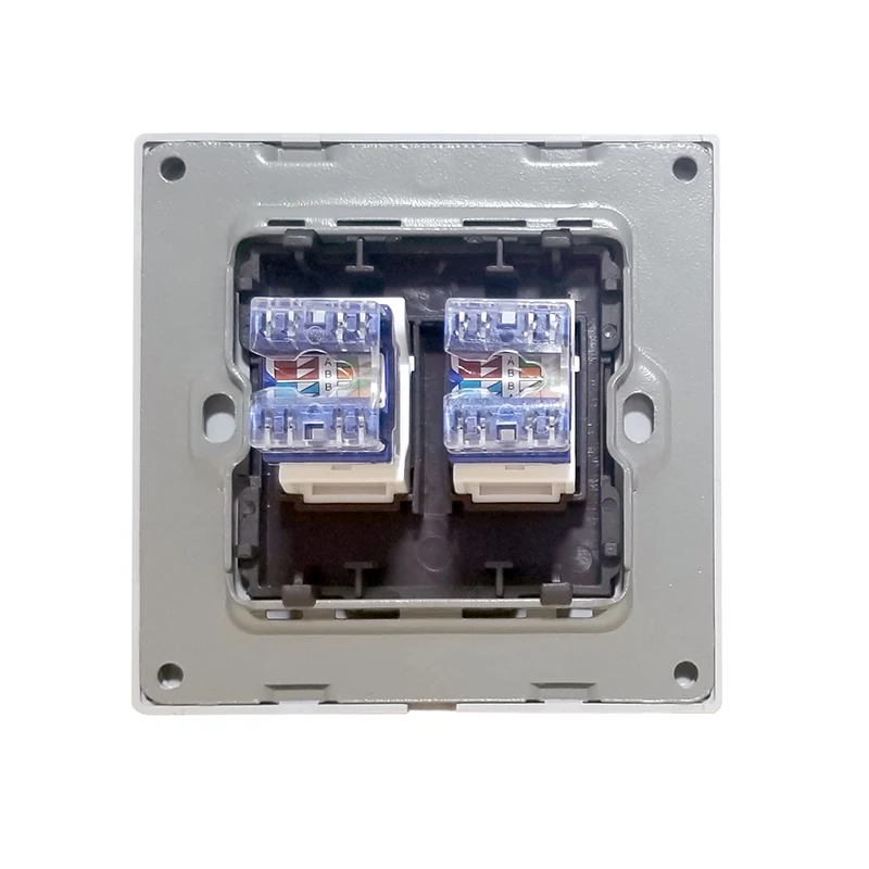Luxury Duplex Rj45 Cat 6 10Gbps Internet Wall Socket Double Ethernet Plug Crystal Tempered Glass Panel Computer Dual RJ45 Outlet