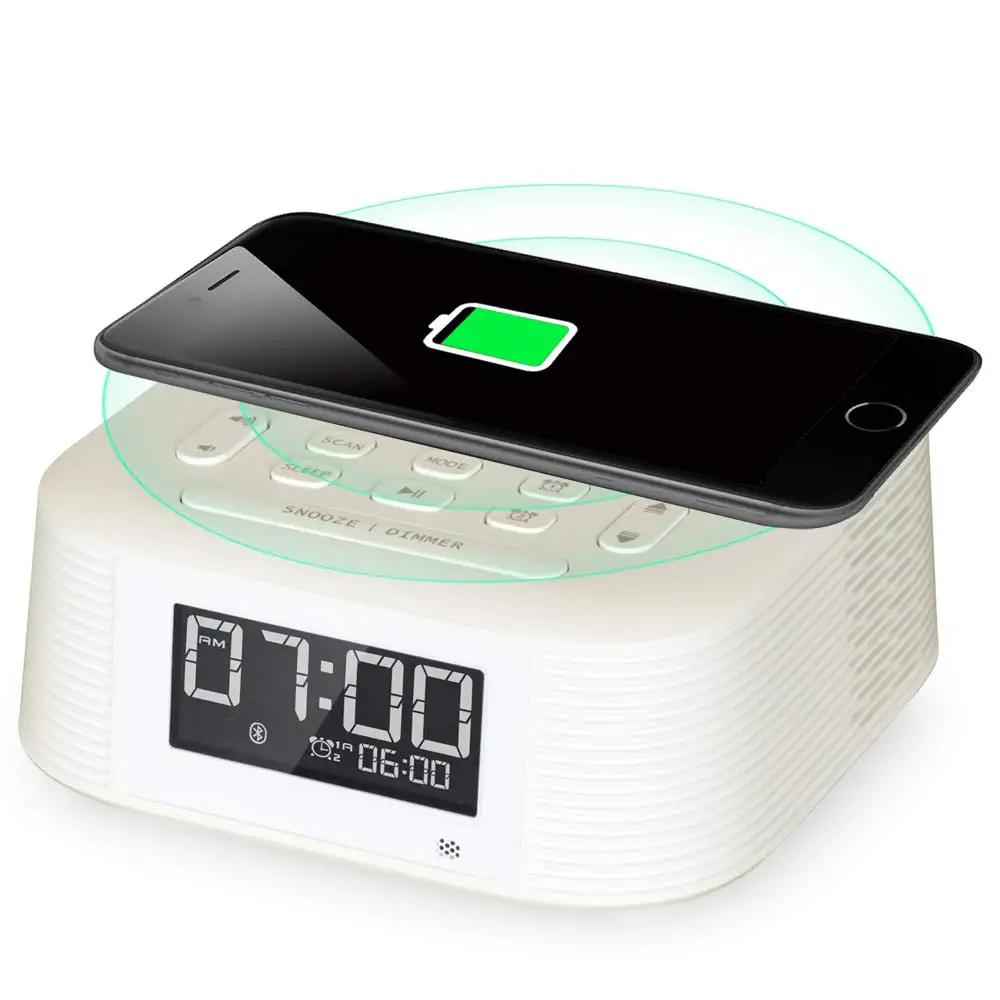 

Homtime NEW portable Bluetooth speaker with FM Radio wireless charging speaker alarm clock USB charger speaker for Mobile phones