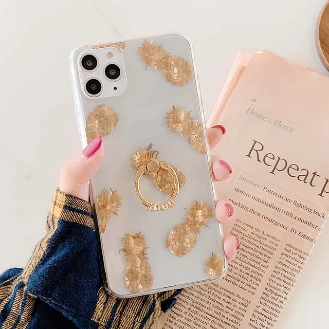Lovecom Rose Gold Leaf Case For Iphone 12 Mini 11 Xs Pro Max Xr 7 8 Plus X Clear Shockproof Ring Holder Soft Phone Back Cover Phone Case Covers Aliexpress