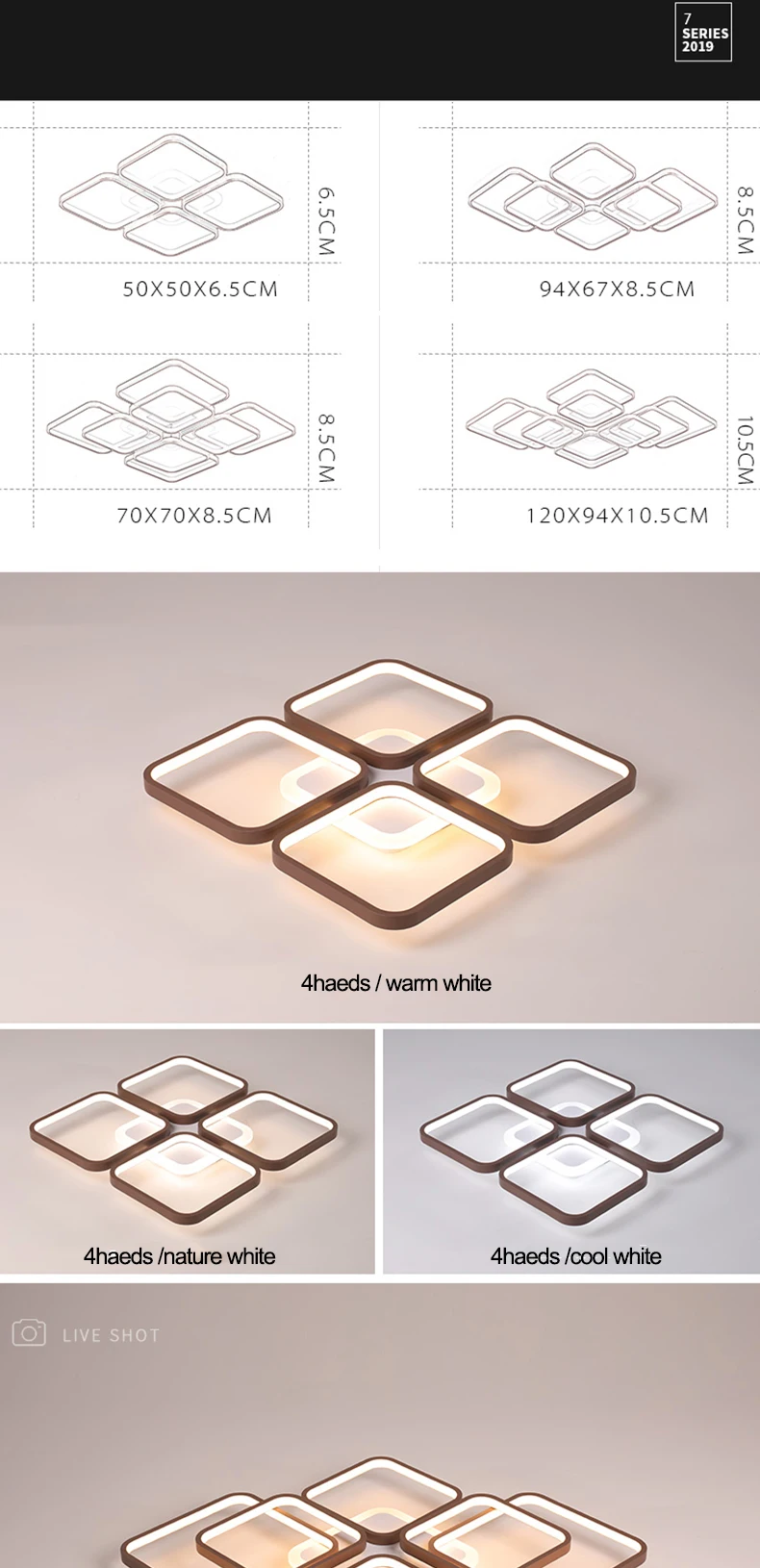 Brown Rectangle Acrylic Aluminum Modern Led ceiling lights for living room bedroom AC85-265V Ceiling Lamp Fixtures