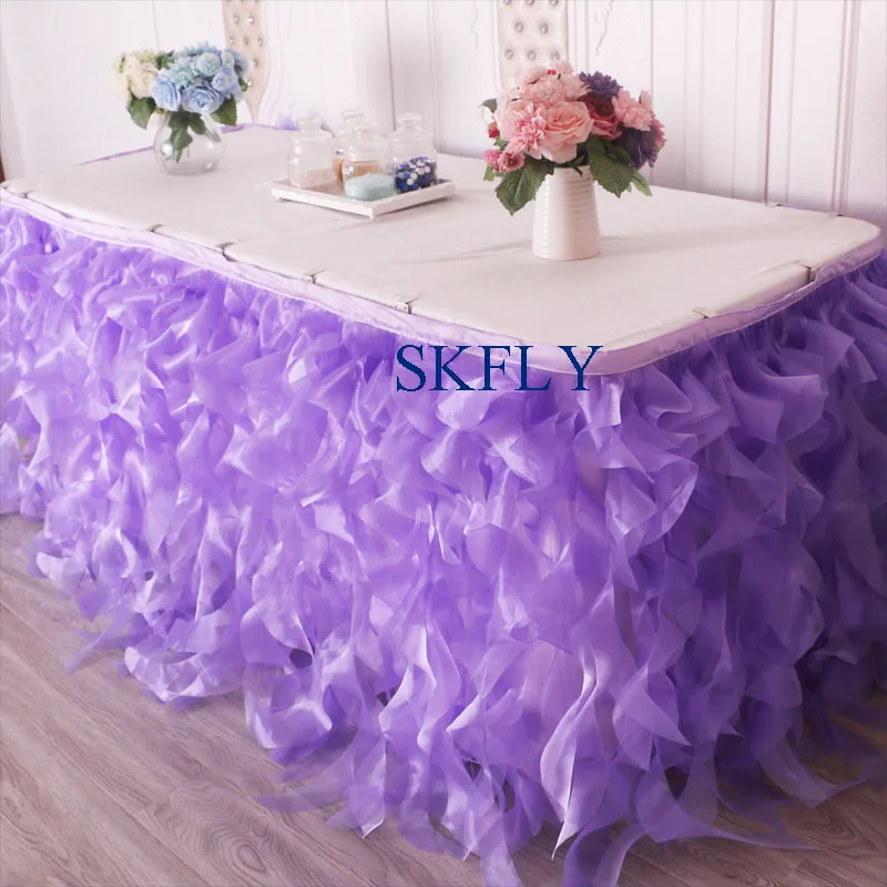 lilac CL010A больше цветов на заказ быстрая Свадебная гофрированная красная синяя розовая черная Румяна зеленая органза курчавая ива юбка для стола - Цвет: lilac